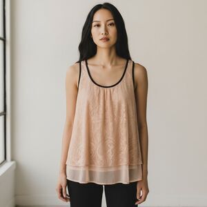 Bellatrix XS Layered Lace Tan Sleeveless Blouse Top Preppy Romantic Coastal Chic